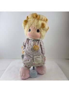 Vtg Precious Moments Sylvie Doll 1984 Foam Rollers Pink Slippers By Applause 16”